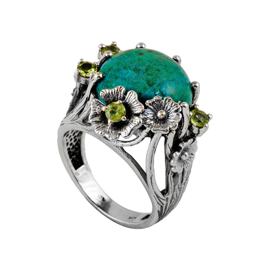 Silver, Turquoise and Peridot Ring