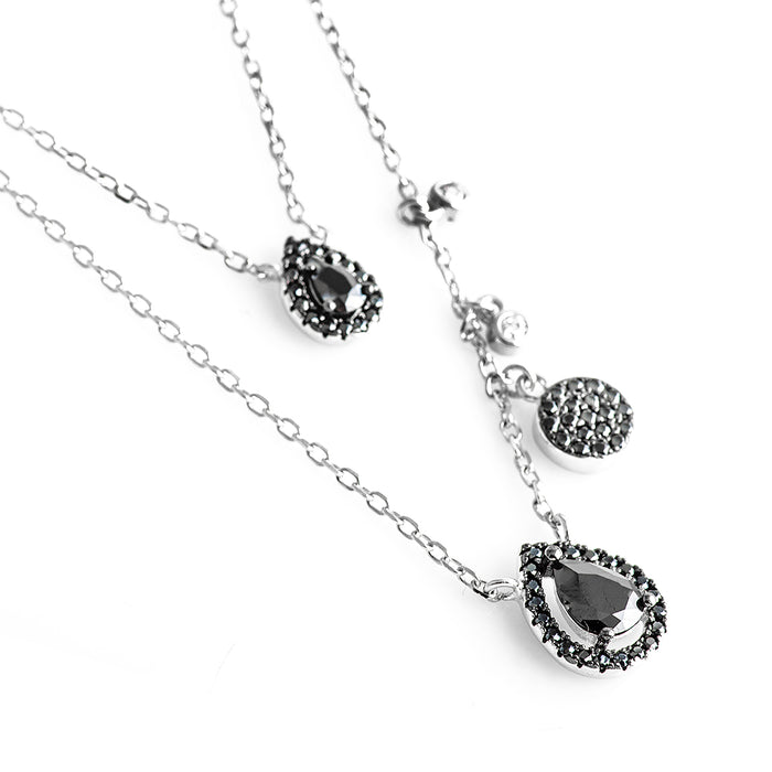 Black Water Drop Silver Necklace