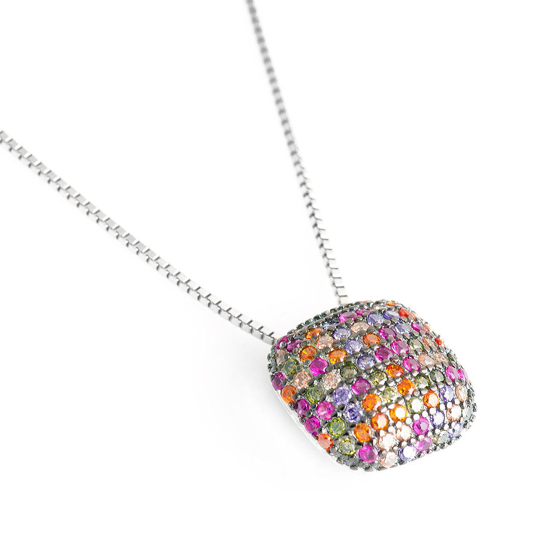 Colorful Square Silver Necklace