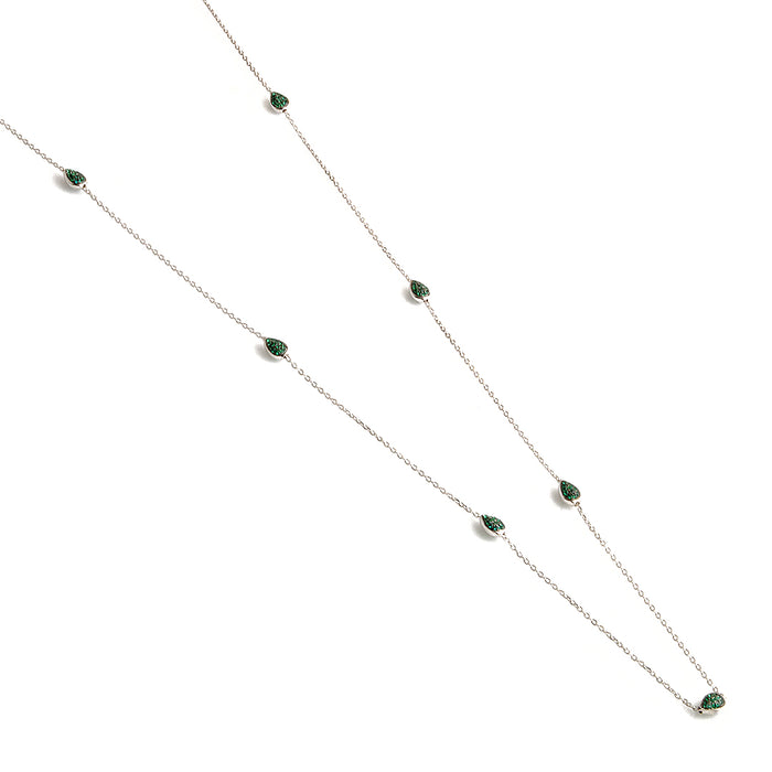 Silver Necklace with Green Crystals