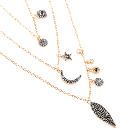 Sophisticated Harmony: 925 Silver Grey and Gold Necklace