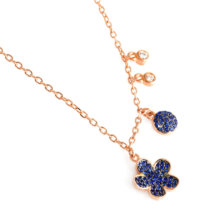 Blue and Gold Flower Silver Necklace
