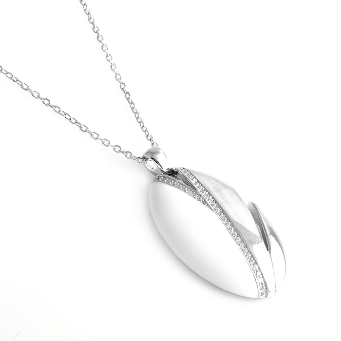 White and Silver Oval Silver Necklace
