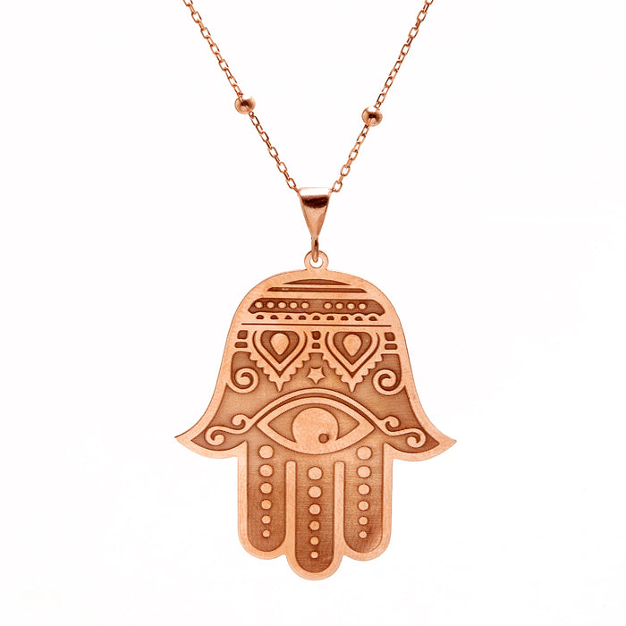 Rose Gold Plated Hamsa Hand Silver Necklace