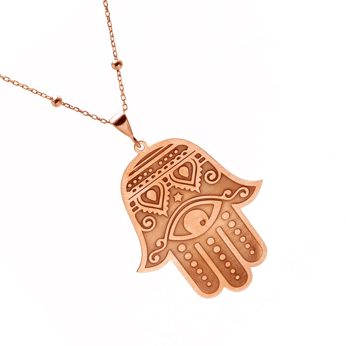 Rose Gold Plated Hamsa Hand Silver Necklace