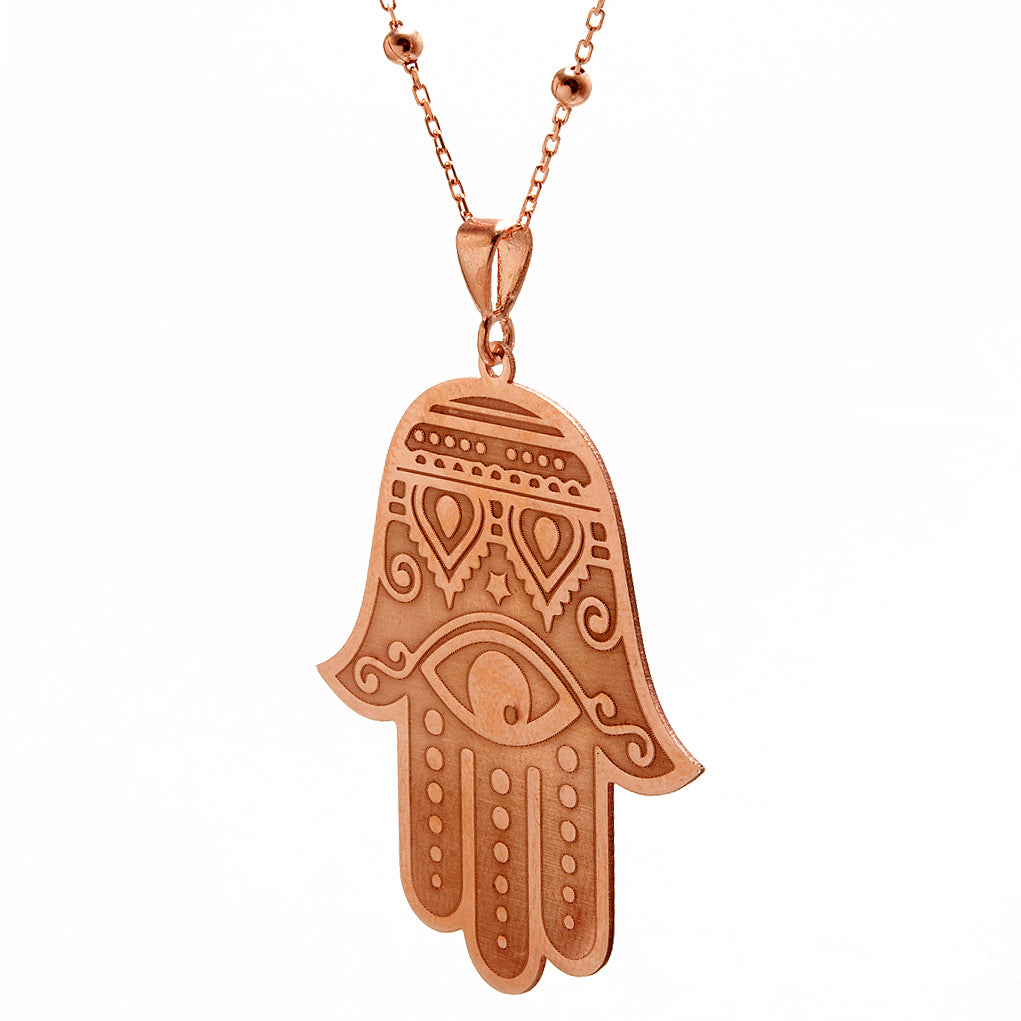 Rose Gold Plated Hamsa Hand Silver Necklace