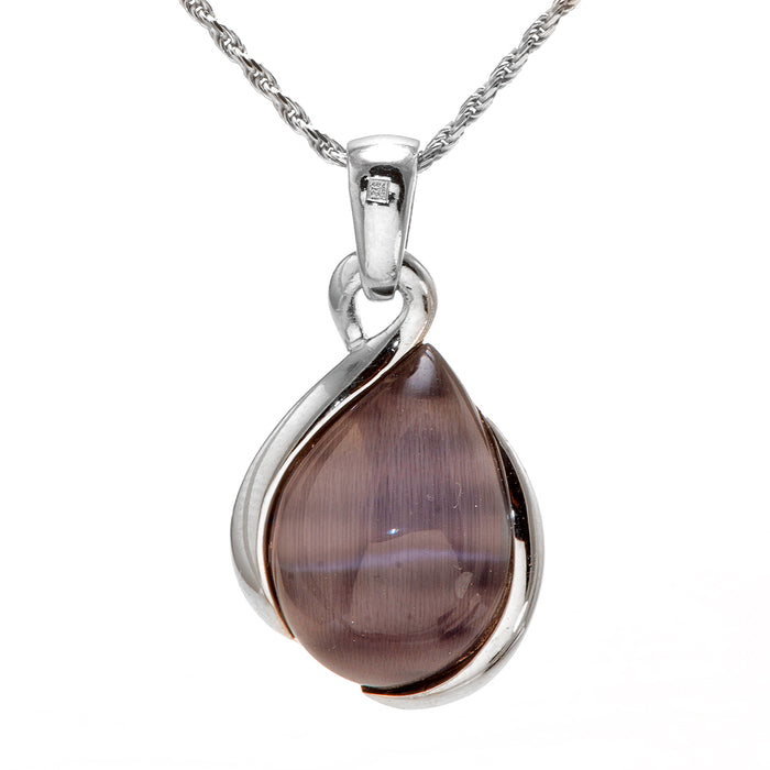 Silver Necklace with Dark Brown Manmade Stone