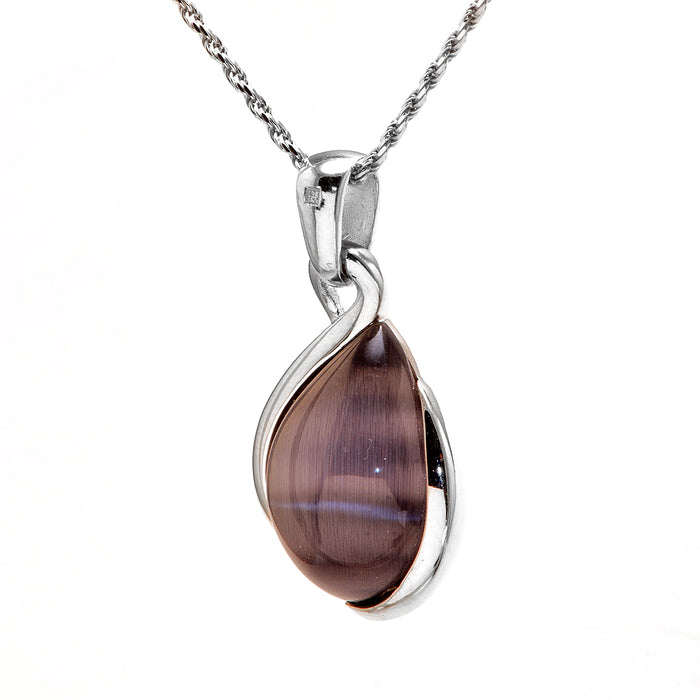 Silver Necklace with Dark Brown Manmade Stone