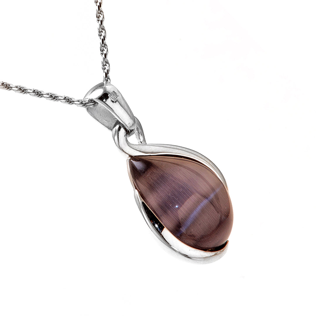 Silver Necklace with Dark Brown Manmade Stone