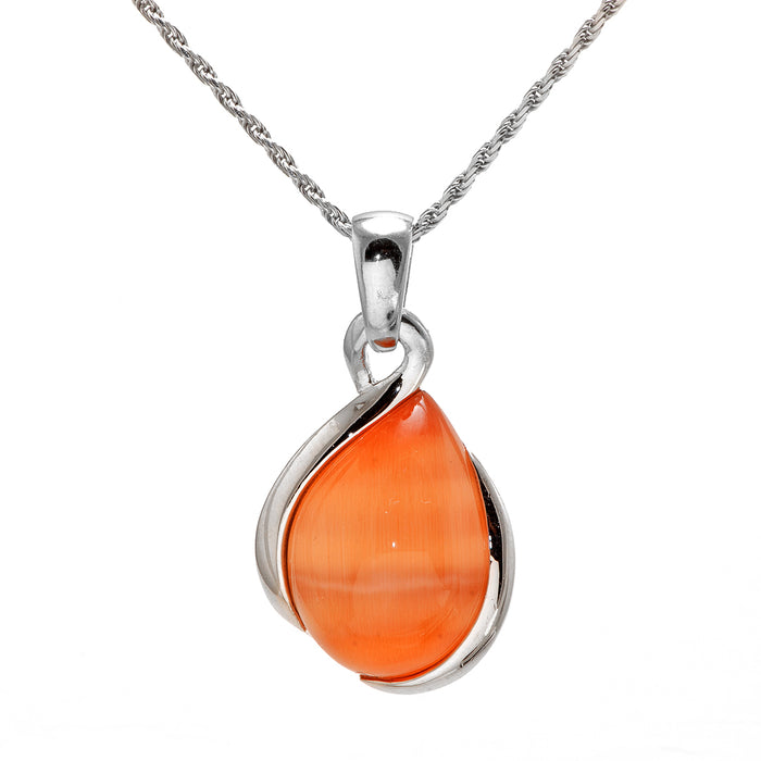 Silver Necklace with Orange Manmade Stone