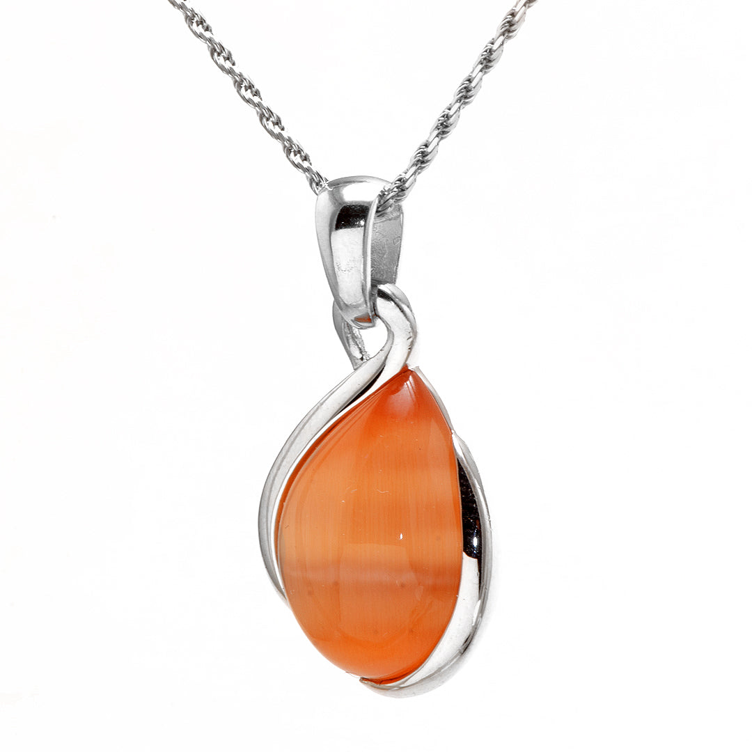 Silver Necklace with Orange Manmade Stone