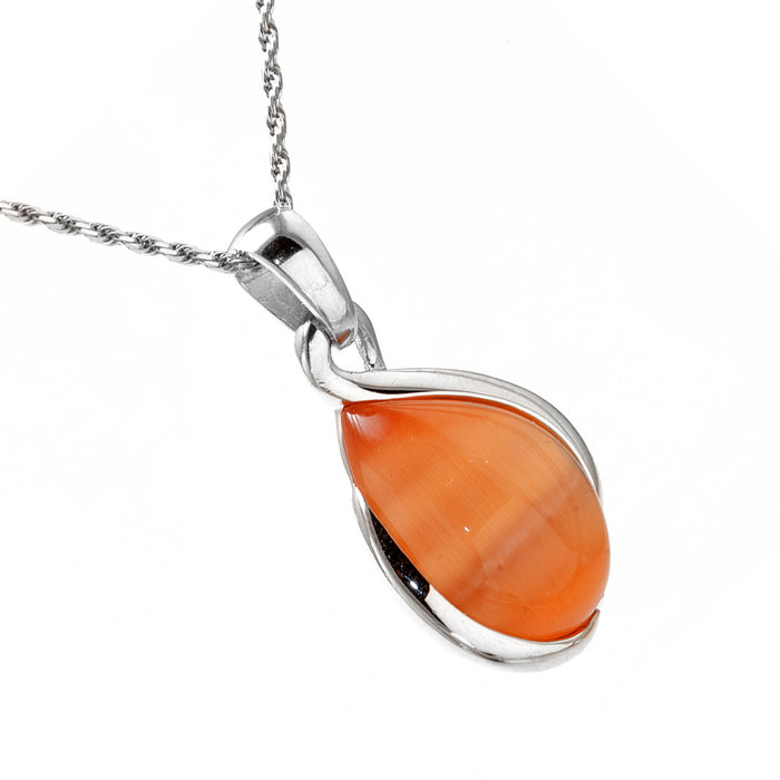 Silver Necklace with Orange Manmade Stone