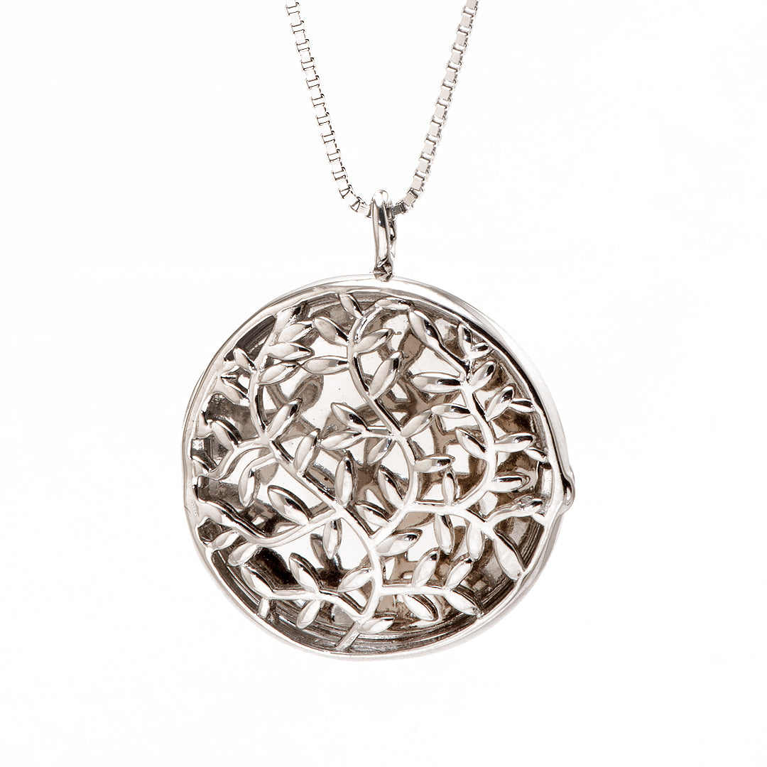 Silver Circular Necklace with Tree Pattern