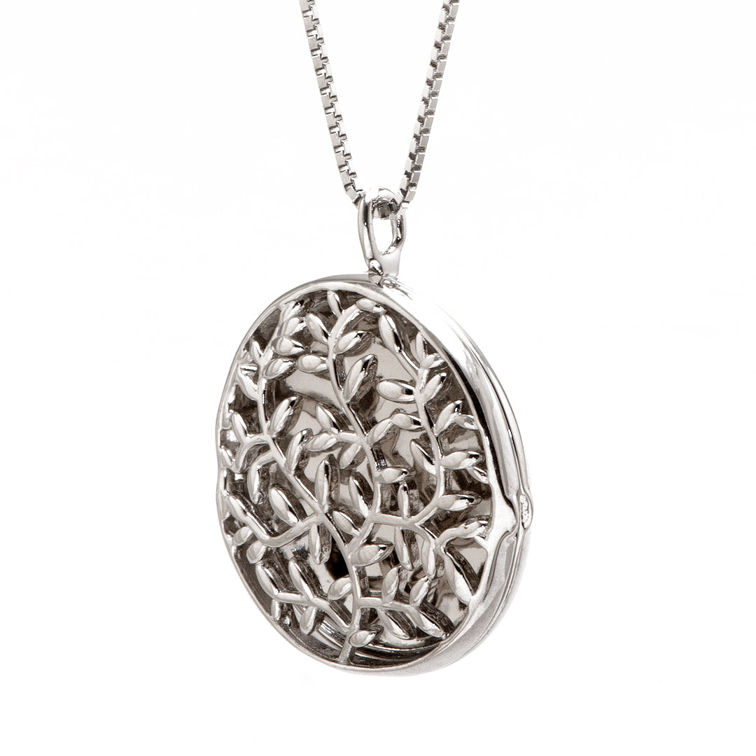 Silver Circular Necklace with Tree Pattern