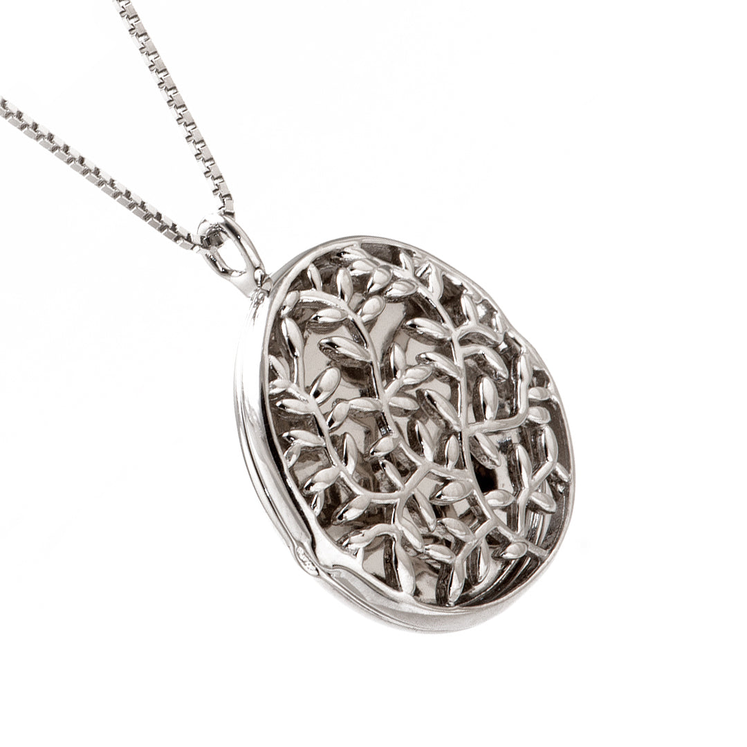 Silver Circular Necklace with Tree Pattern