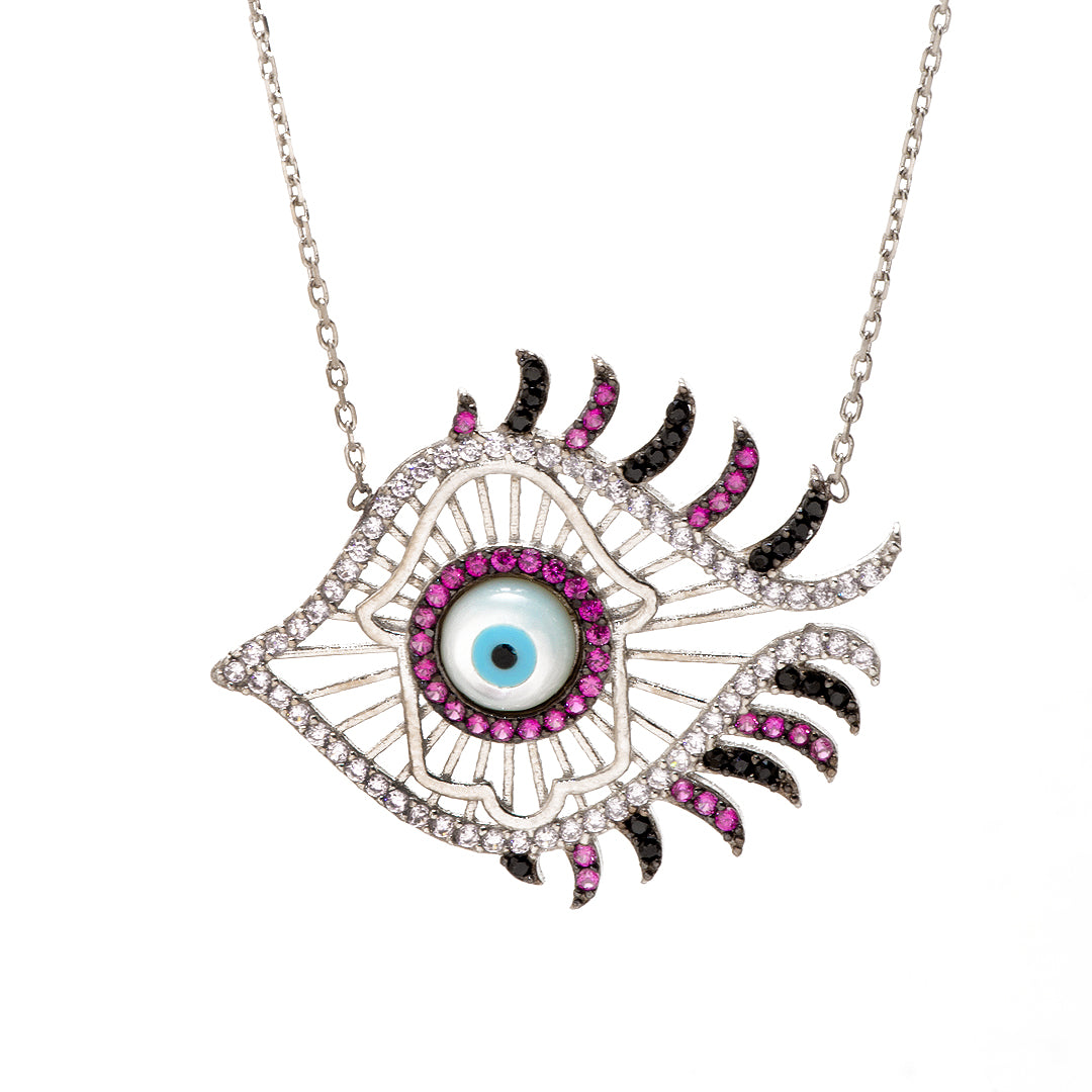 Fish with Evil Eye Silver Necklace