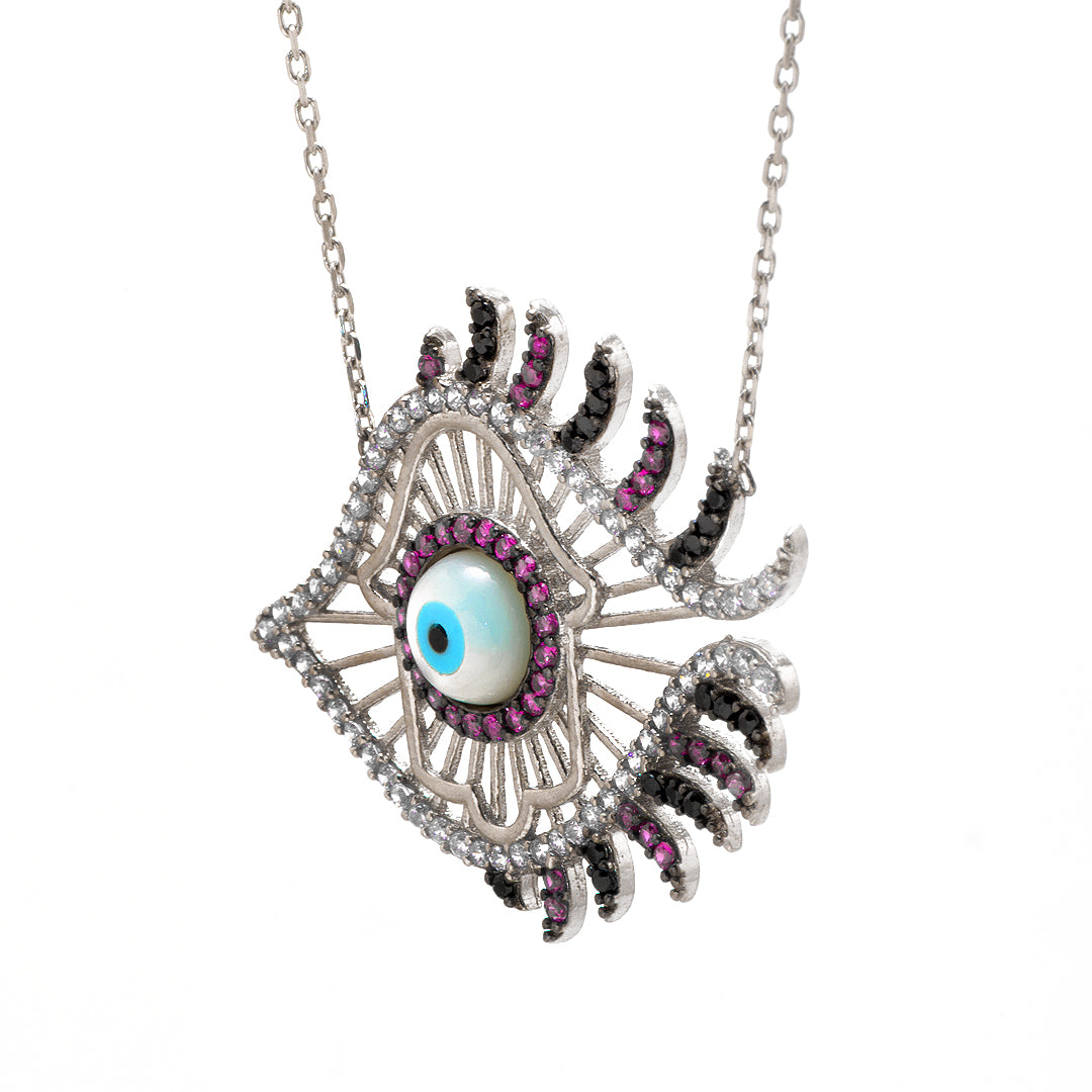 Fish with Evil Eye Silver Necklace