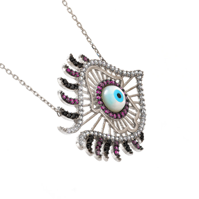 Fish with Evil Eye Silver Necklace