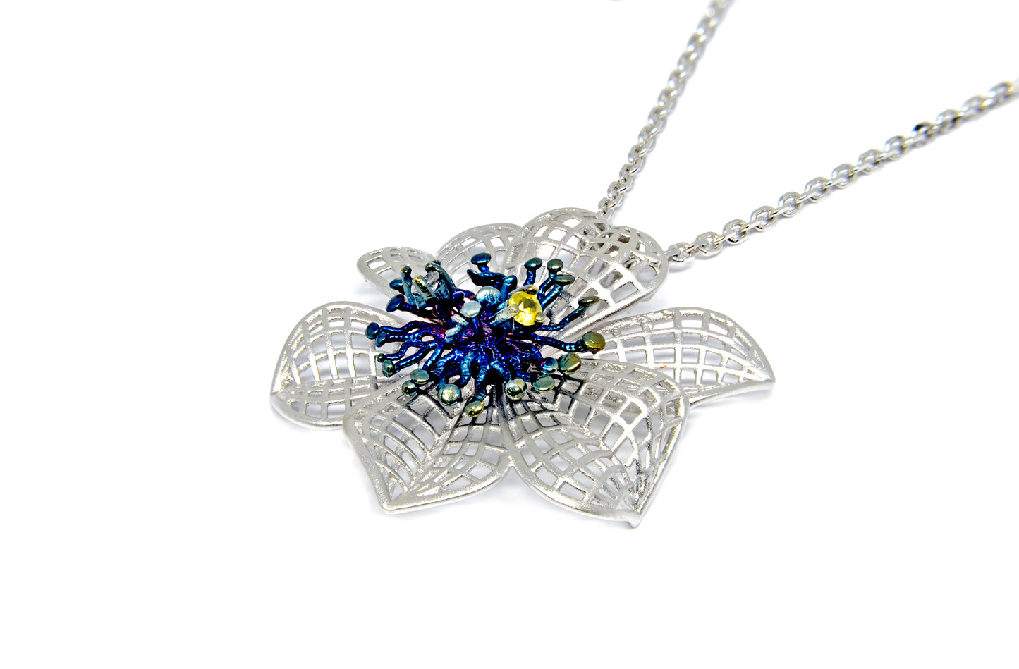 Blue and Silver Roberto Bravo Floral Necklace