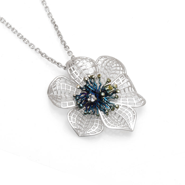 Blue and Silver Roberto Bravo Floral Necklace