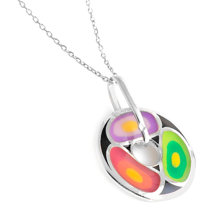 Colorful Geometric Circular Silver Necklace