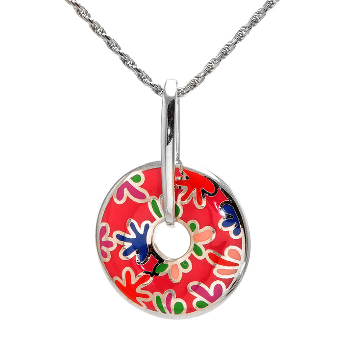 Colorful Flower Power Silver Pendant