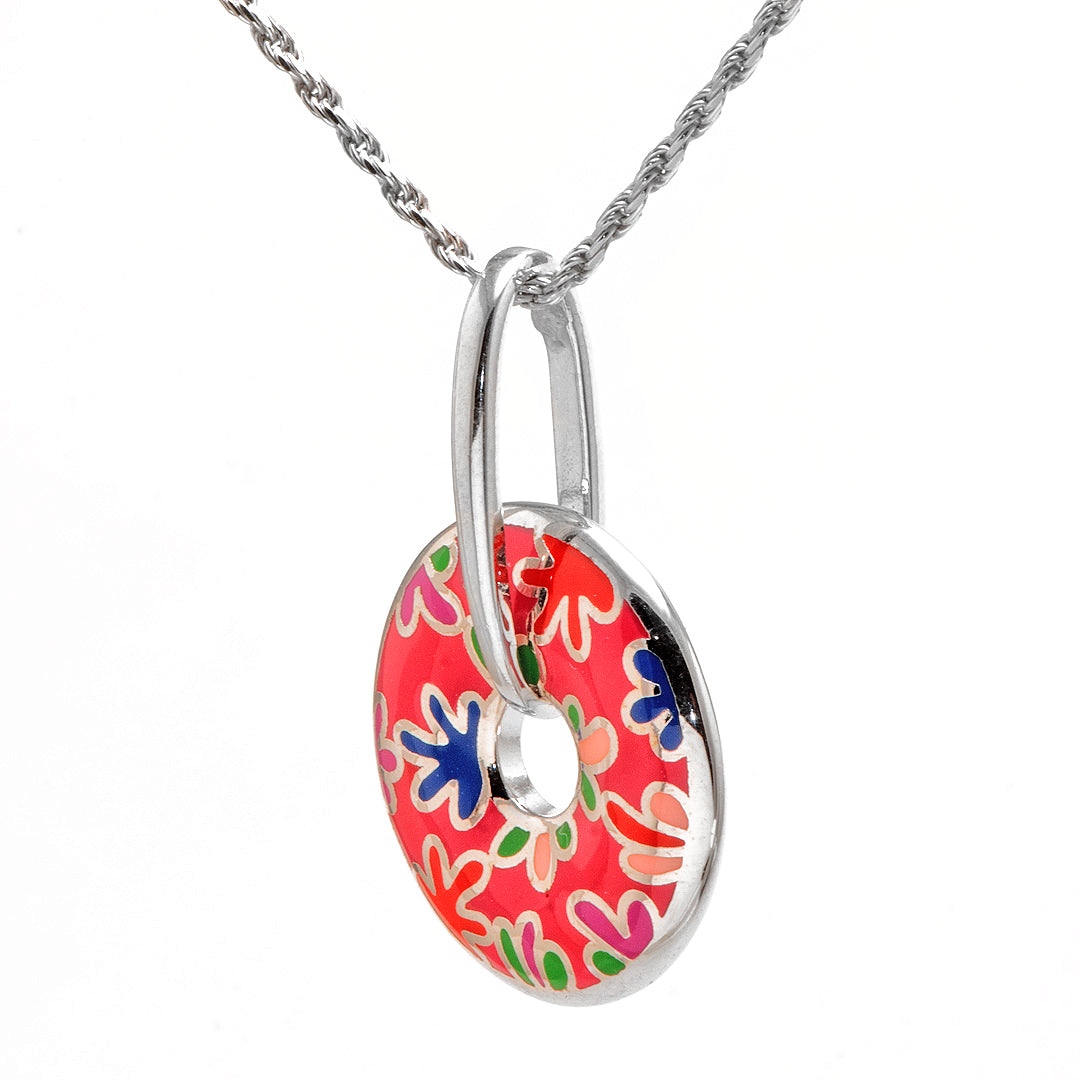 Colorful Flower Power Silver Pendant