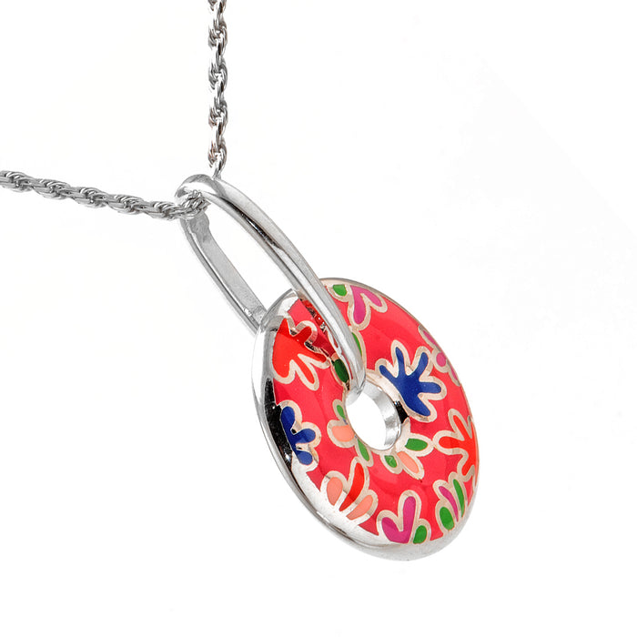 Colorful Flower Power Silver Pendant