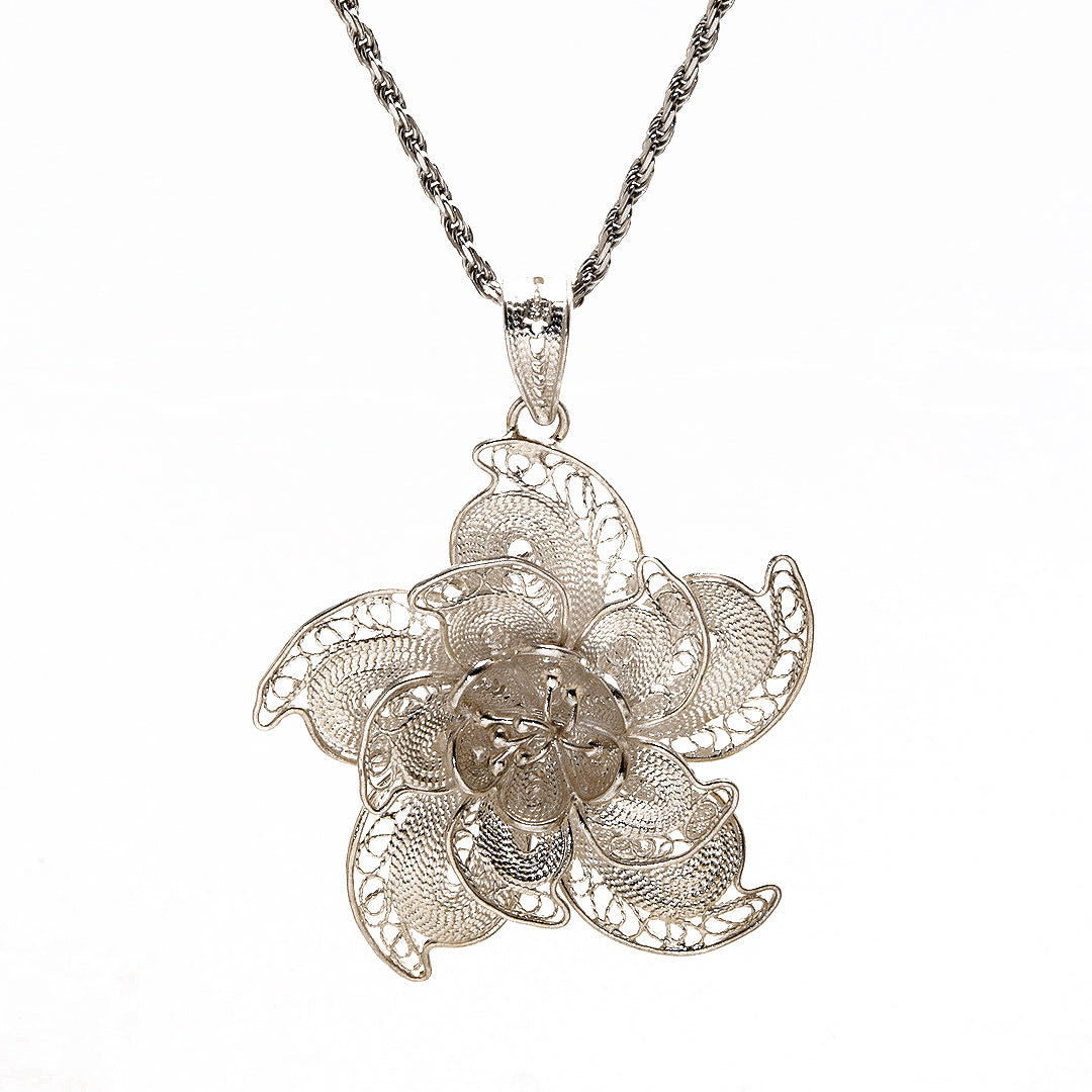 Layered Flower Silver Pendant