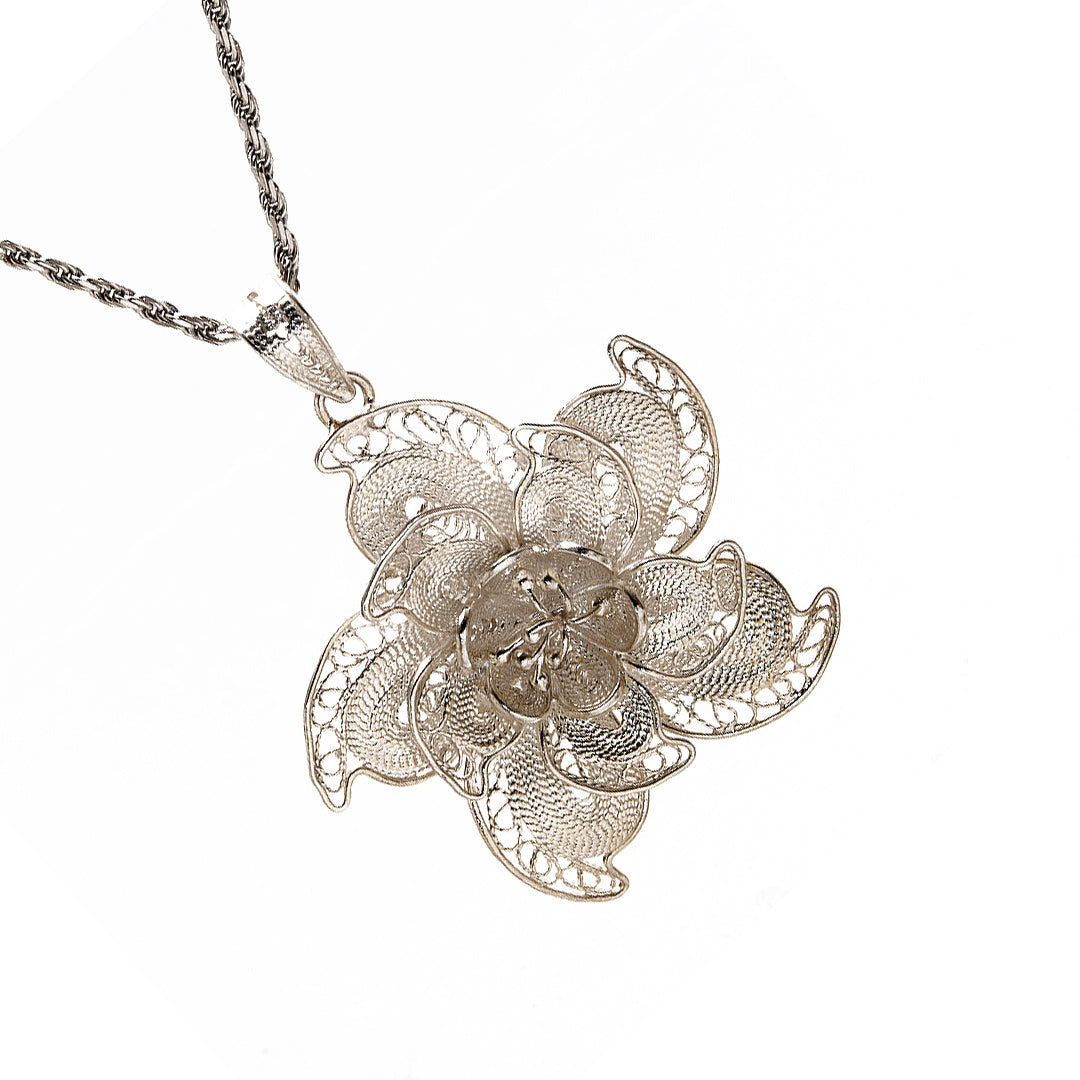 Layered Flower Silver Pendant