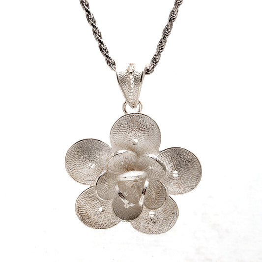 Layered Flower Silver Pendant