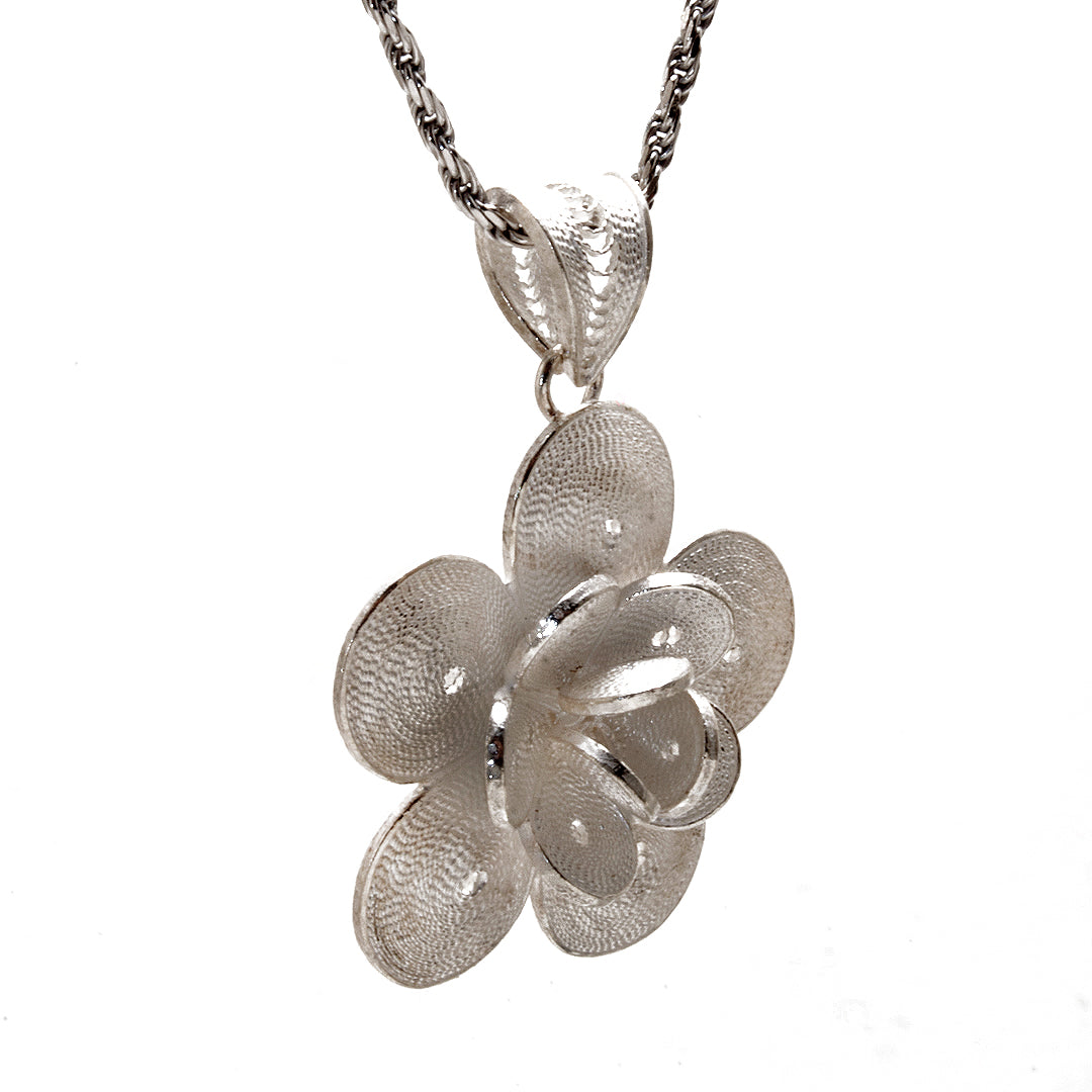 Layered Flower Silver Pendant