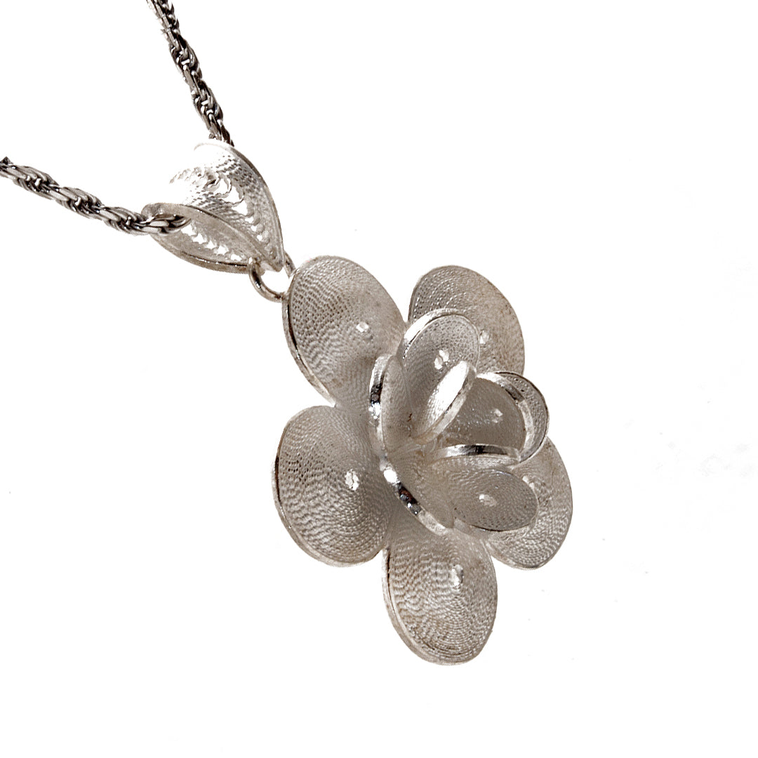 Layered Flower Silver Pendant