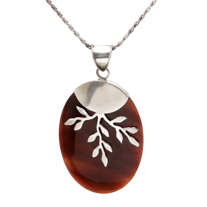 Brown Silver Pendant with Leaves Pattern