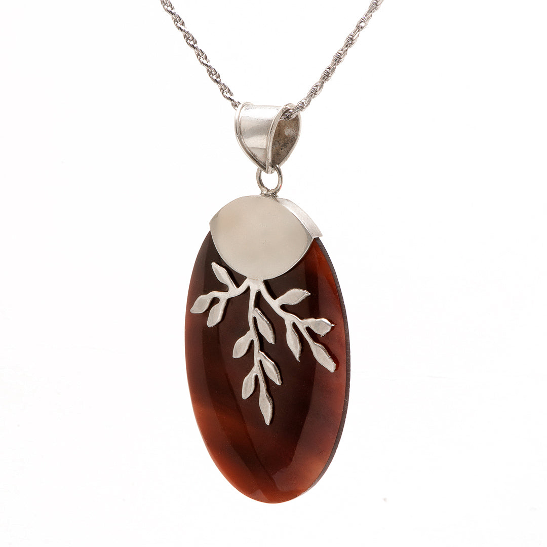 Brown Silver Pendant with Leaves Pattern