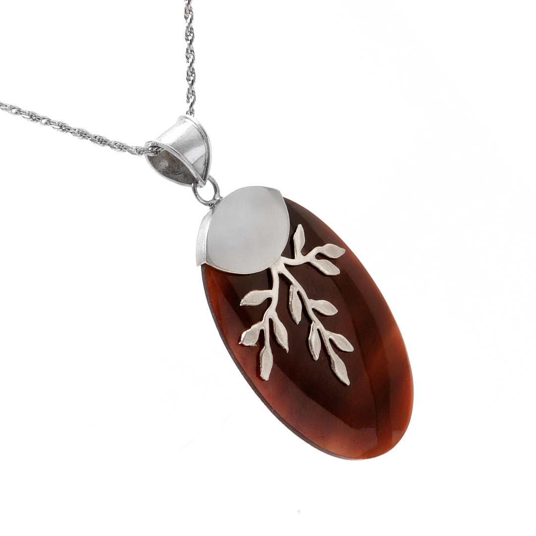 Brown Silver Pendant with Leaves Pattern