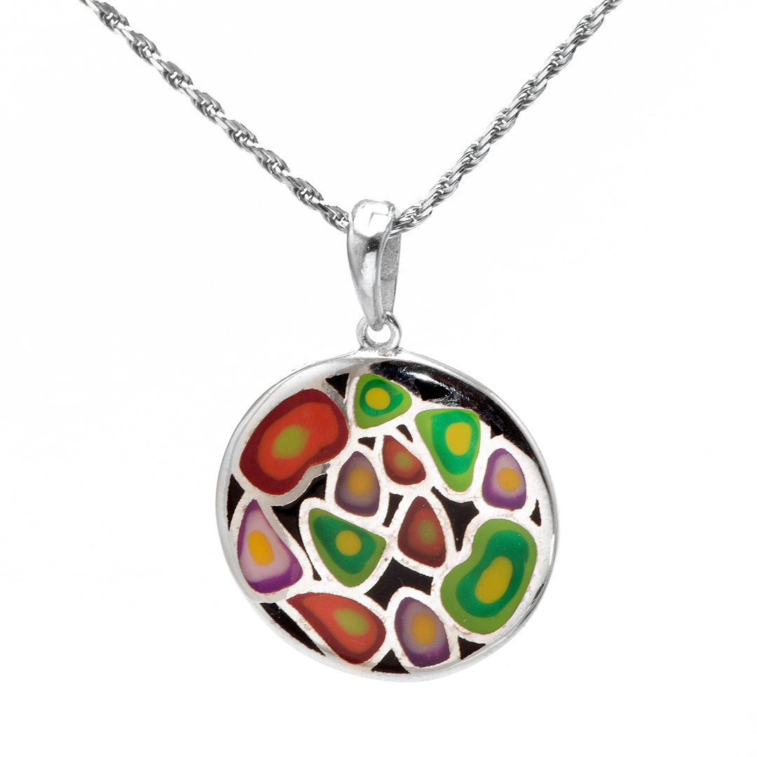 Colorful Mosaic Silver Pendant