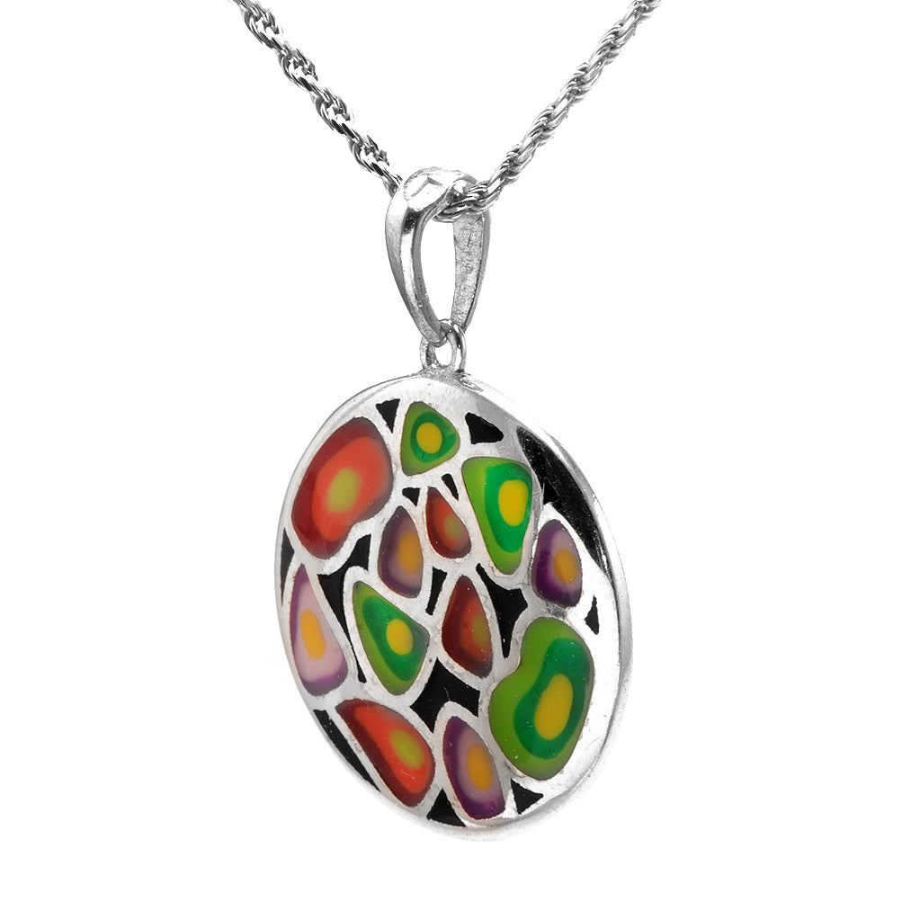 Colorful Mosaic Silver Pendant