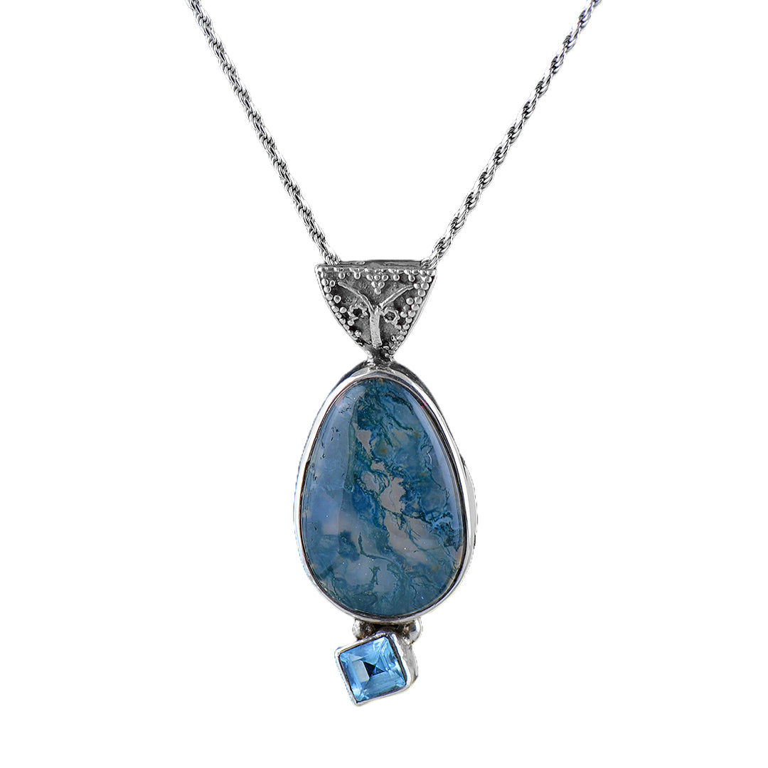 Silver, Labradorite and Blue Topaz Pendant