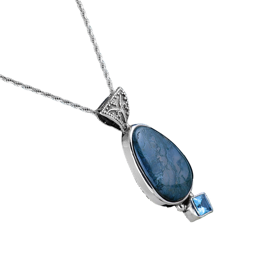 Silver, Labradorite and Blue Topaz Pendant