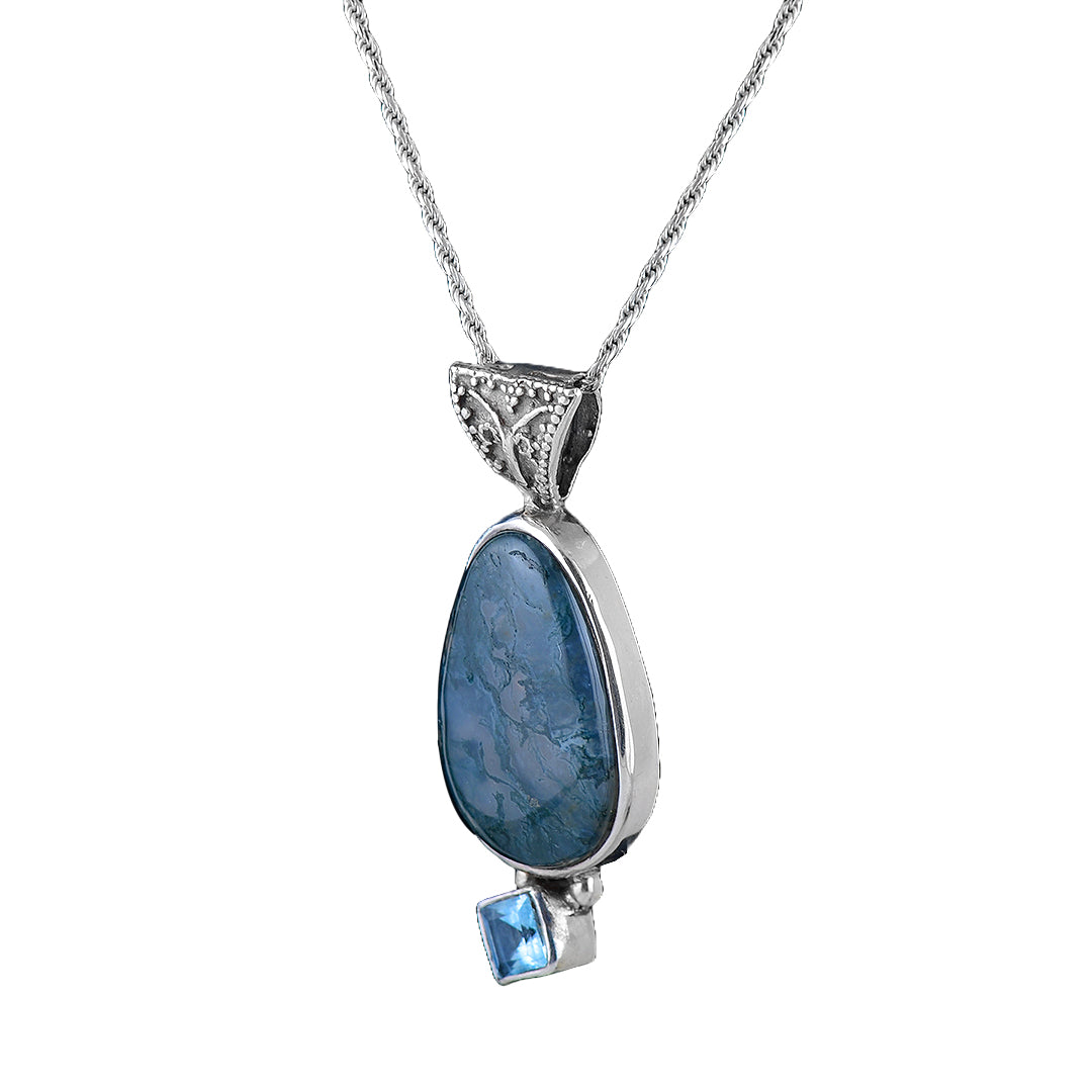 Silver, Labradorite and Blue Topaz Pendant