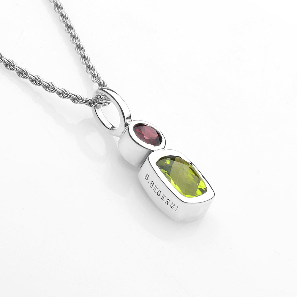 Silver, Garnet and Peridot Pendant by S. Begermi