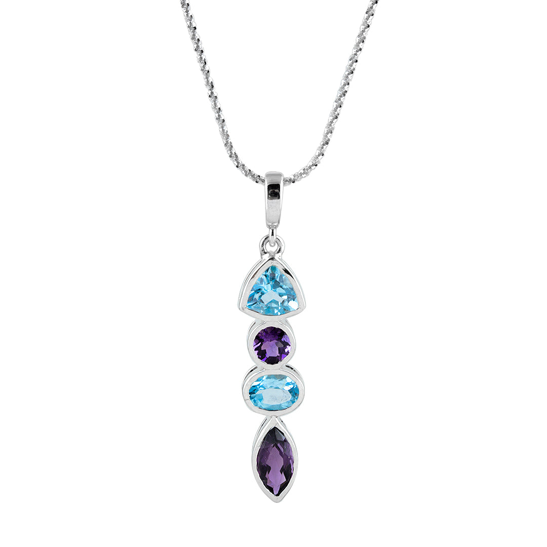 Enchanted Duo: Amethyst and Blue Topaz S. Begermi Pendant