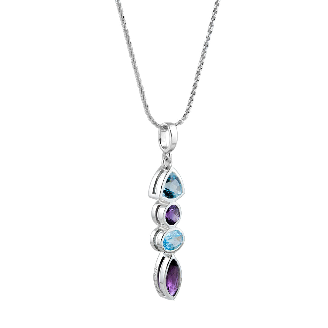 Enchanted Duo: Amethyst and Blue Topaz S. Begermi Pendant