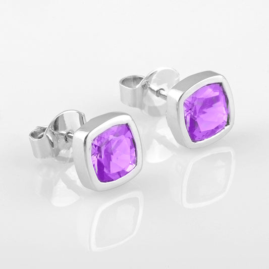 Silver and Amethyst Square Studs by S.Begermi