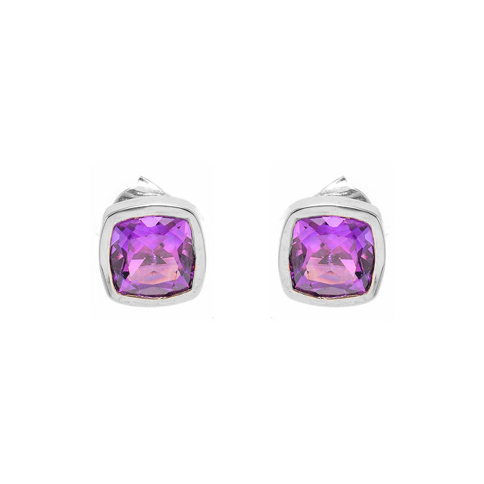 Silver and Amethyst Square Studs by S.Begermi