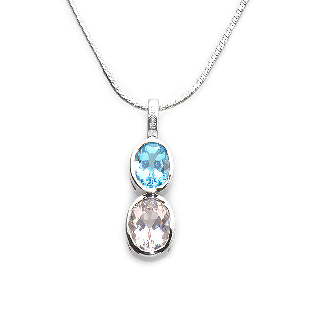 Silver, Morganite and Blue Topaz Pendant